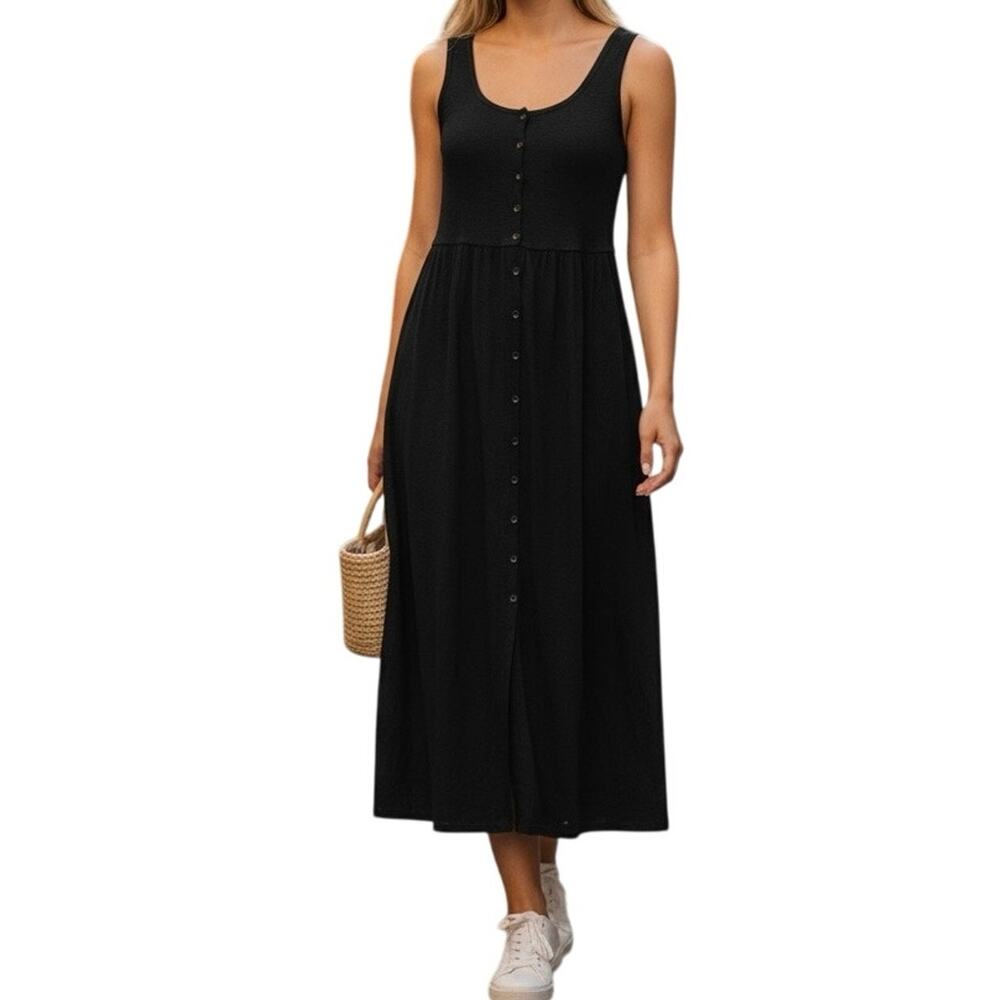 Frye Black Button Front Tank Maxi Dress Women’s Medium | Fall Layering